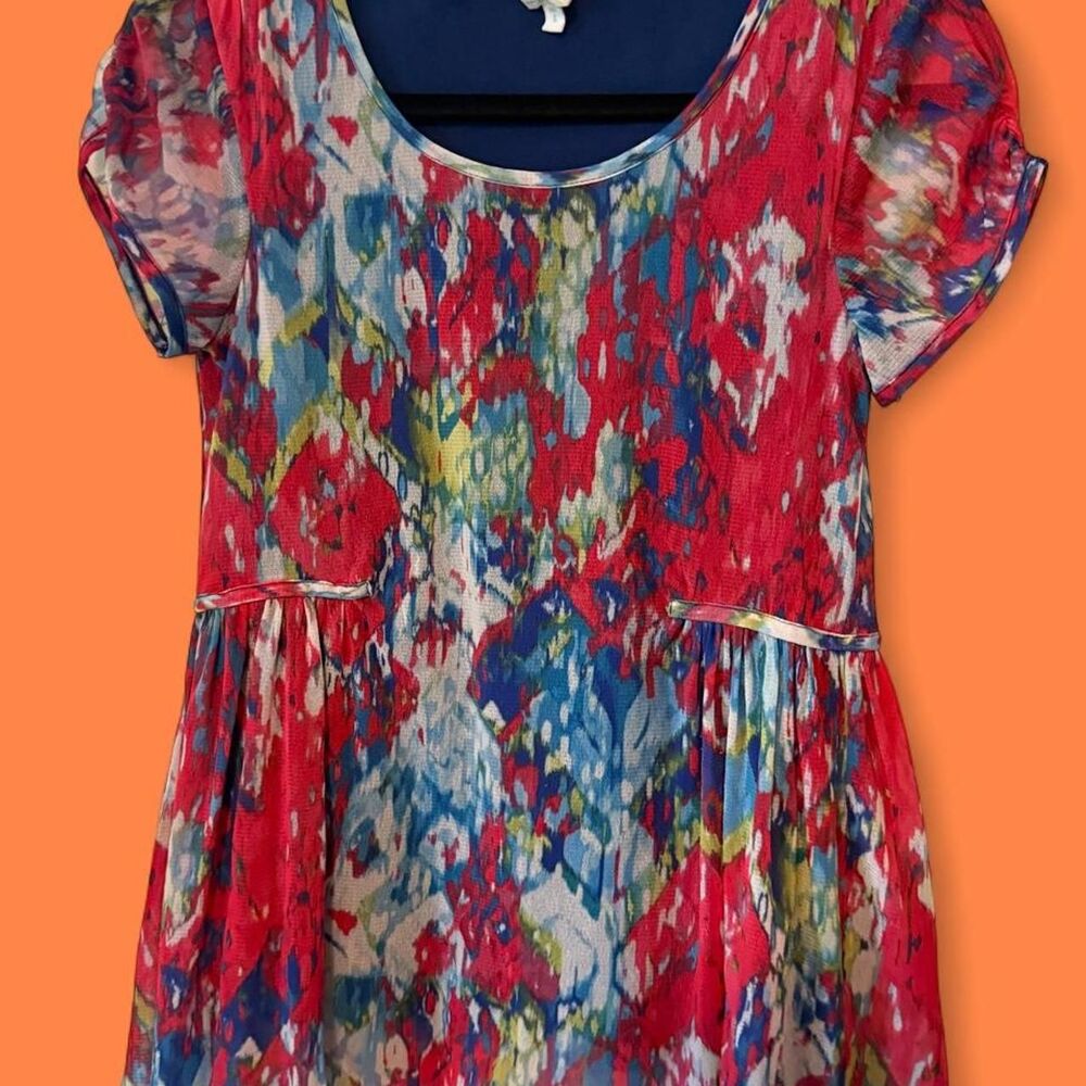 Anthropologie Weston Wear Abstract Colorful Watercolor Peplum Mesh Top Small